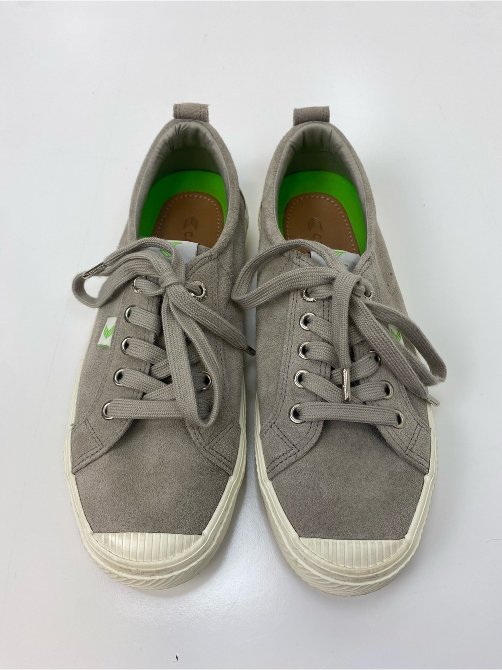 Cariuma Gray Suede Sneaker with Bright Green Insole